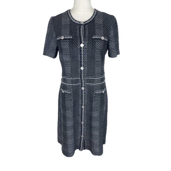 Misook Bold Plaid Tweed Knit Sheath Dress Modern Fit Black White Size Medium - Picture 5 of 10